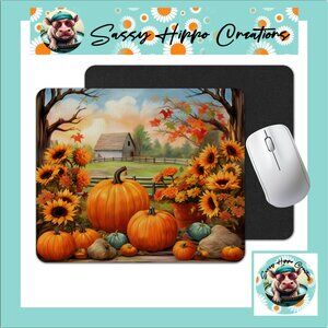 Mouse Pad Autumn Fall Pumpkin Sunflower Farm Anti Slip Back Easy Clean Durable